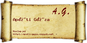 Apáti Géza névjegykártya